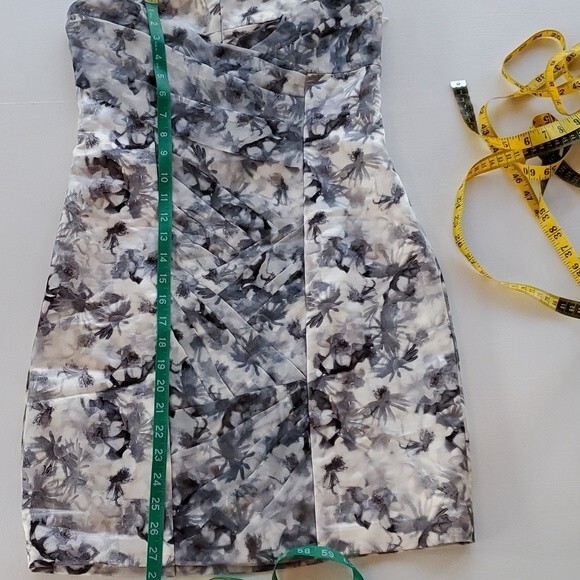 NWT CYNTHIA STEFFE GRAY CREAM STRAPLESS SHEATH DRESS FLORAL CHIFFON SATIN SIZE 8 - Picture 12 of 16